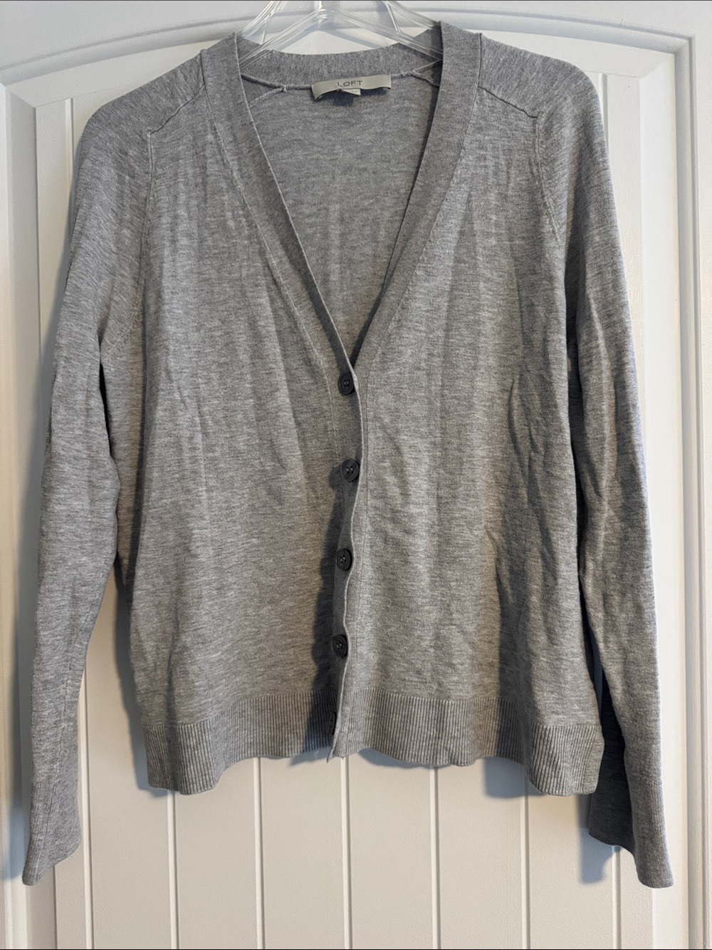 LOFT Light Gray V-Neck Button Front Cardigan